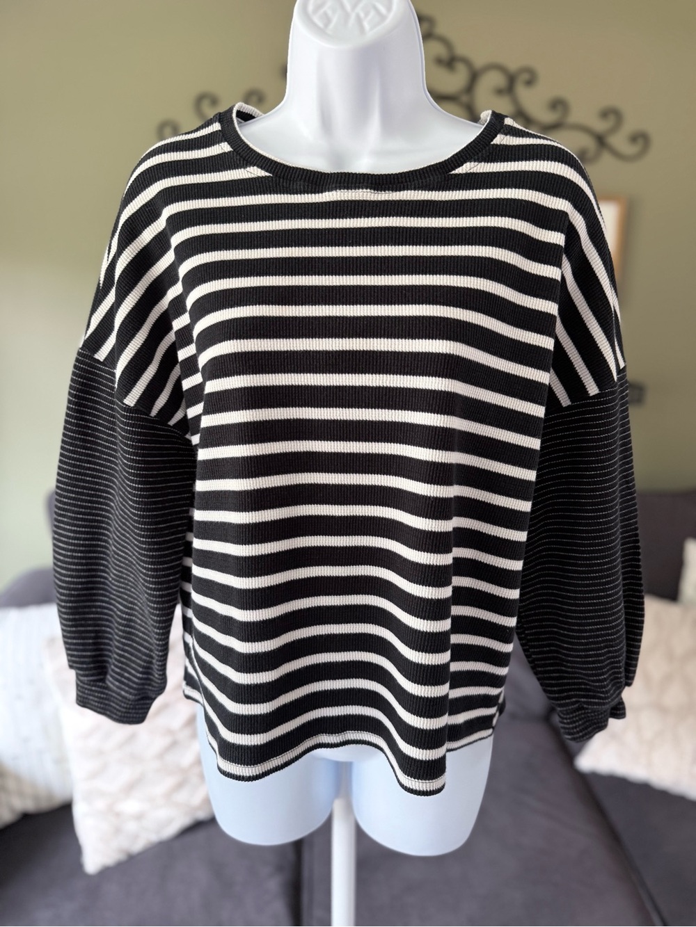 Striped Black and White Knit Pullover Top